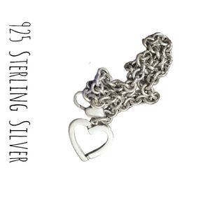 925 Sterling Silver Charm Link Bracelet w Heart Charm 7"